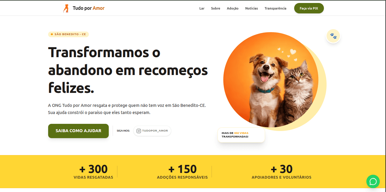 Tela inicial do projeto ONG Tudo por Amor