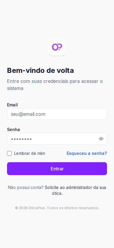Painel administrativo do ÓticaPlus