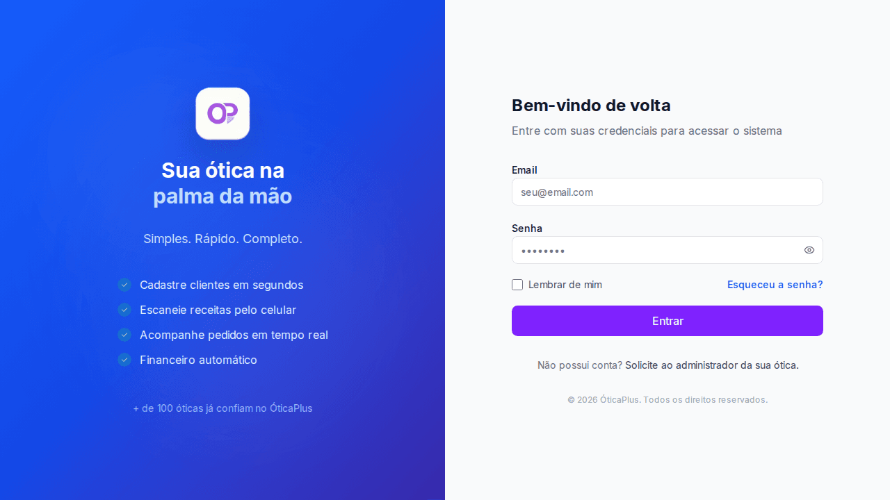 Fluxo de pedidos e OCR no ÓticaPlus