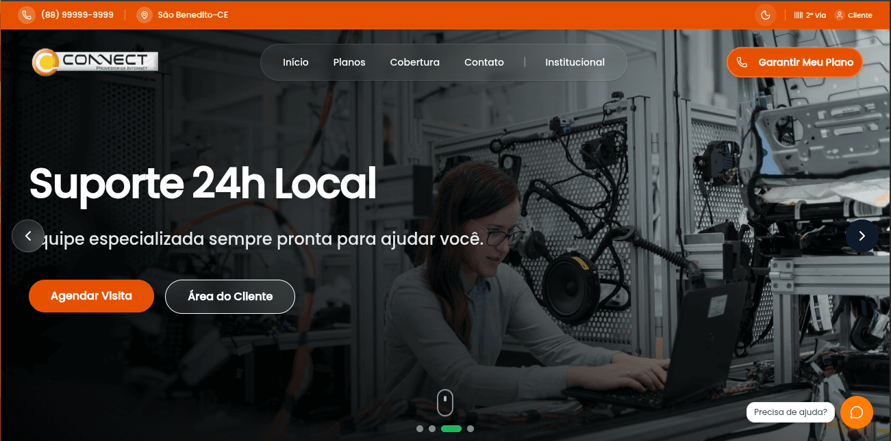 Tela inicial do projeto Provedor Connect